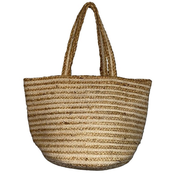 Chloe & Lex JUTE TOTE WHITE STRIPES - Picture 1 of 5